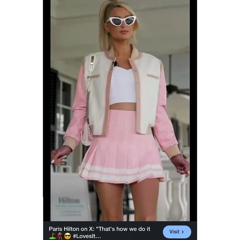 Alice + Olivia Carter Pink Pleated Varsity Striped Mini Skirt